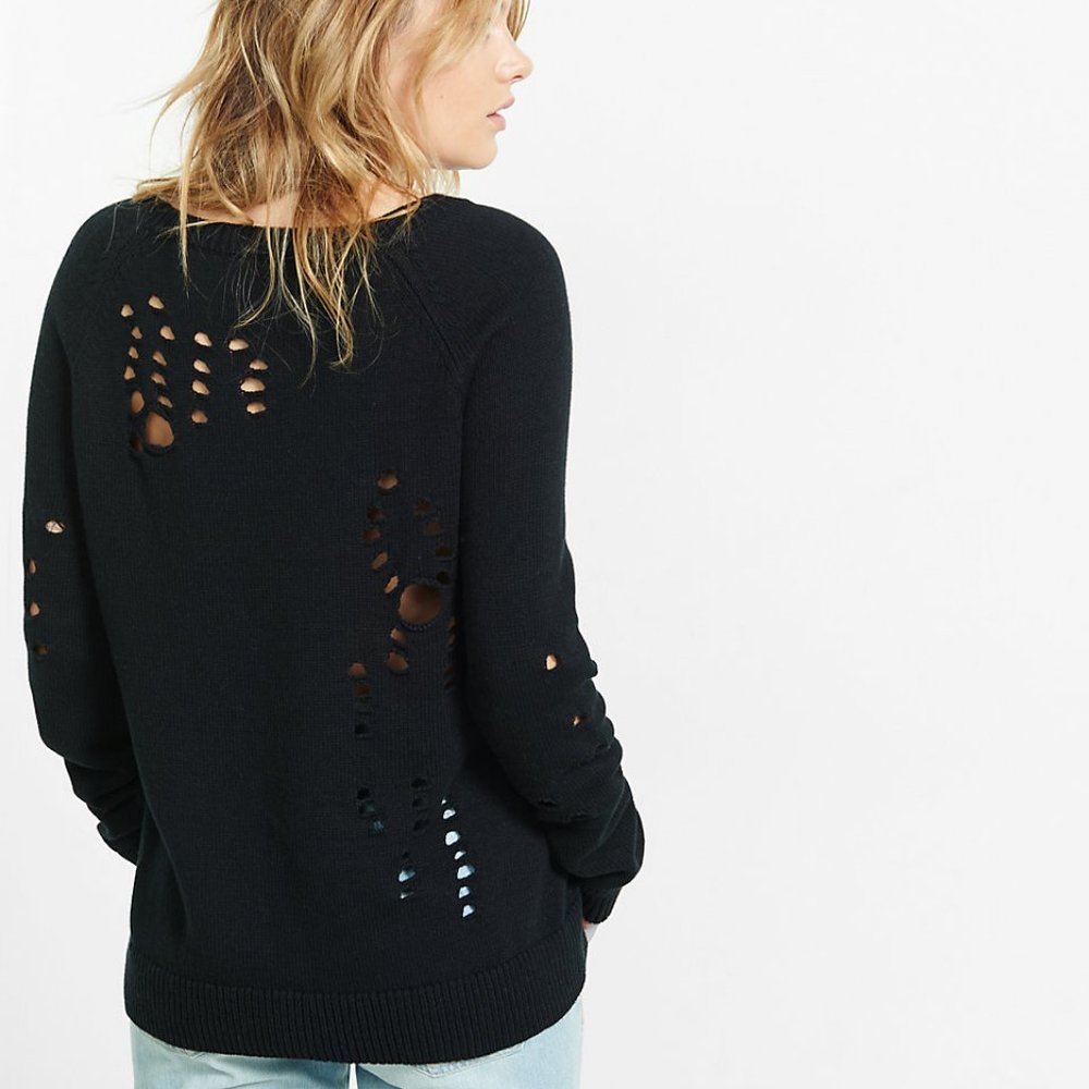 NEW EXPRESS DISTRESSED LONG SLEEVE SIDE ZIP SWEATER